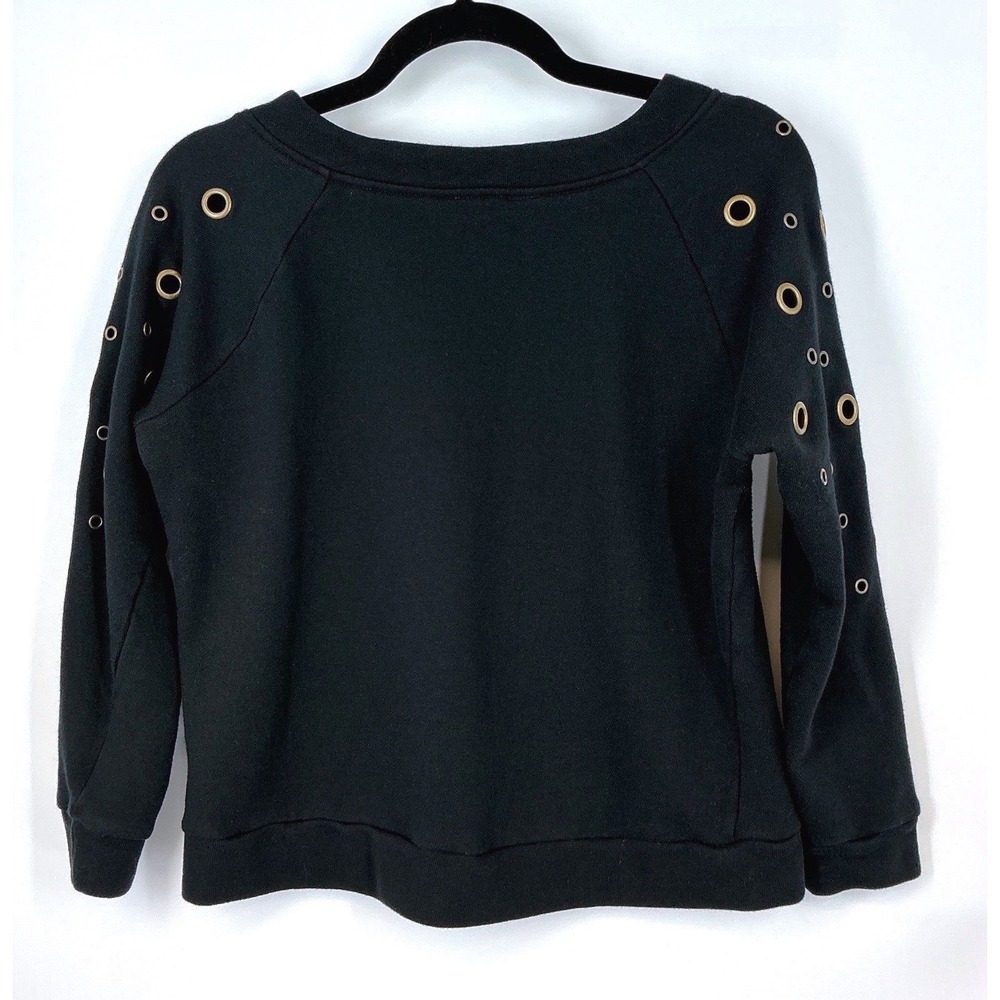 VENUS Black Crewneck Pullover Sweatshirt M Zip Shoulder Grommet Sleeve Alt Edgy - Picture 2 of 10